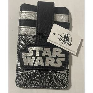 NWT Disney Parks Star Wars Black Faux Leather Fold Over Tab ID Card Case Holder